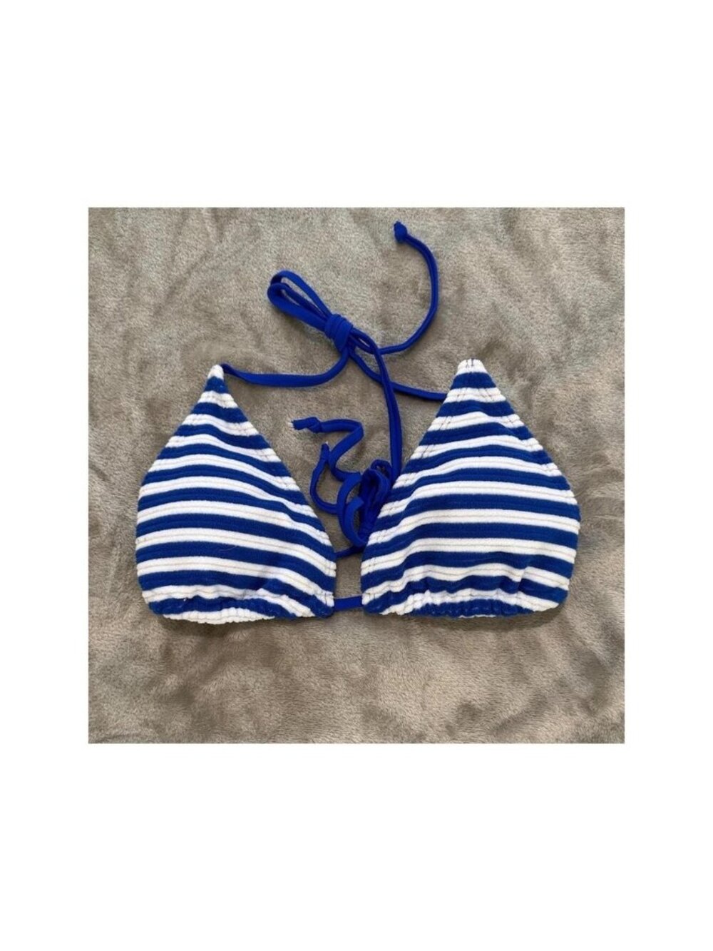 Striped Blue & White Triangle Bikini Top - Women - Picture 1 of 3
